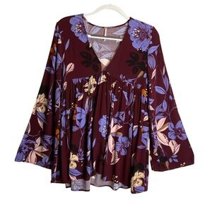 Free People Bella Tunic Maroon Floral Summer Coquette Cottagecore Dark Romance